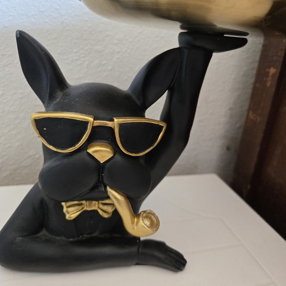 Black and Gold Dog Figurine with Sunglasses - Picture 1 of 2